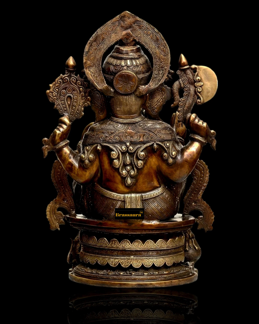 Brassaura™ 23-Inch Brass Lord Ganesha Statue – Golden Finish | Weight 34 Kgs