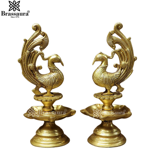 Brass Peacock Oil Lamp Diya Weight 4.5 Kg And Height 11 Inch