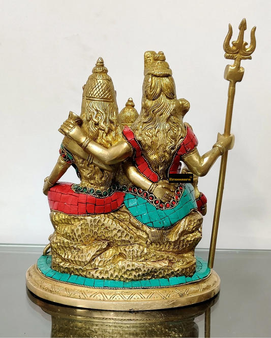 Brassaura™ Brass Shiv Parivar Idol with Gemstone Work – Height 9.5 Inches, Weight 5 Kgs