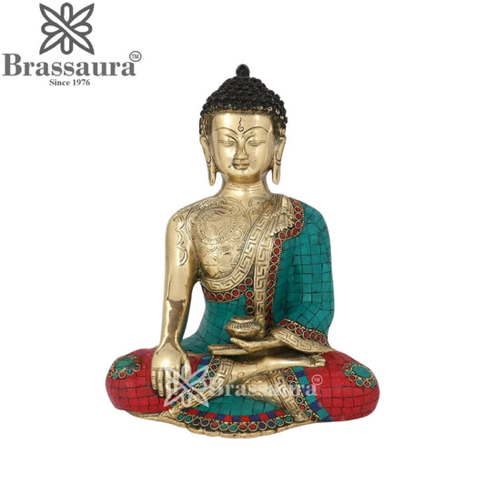 Brass Bhumisprasa Gem Stone Work Buddha Weight 6.2 kg & Height 12 Inch