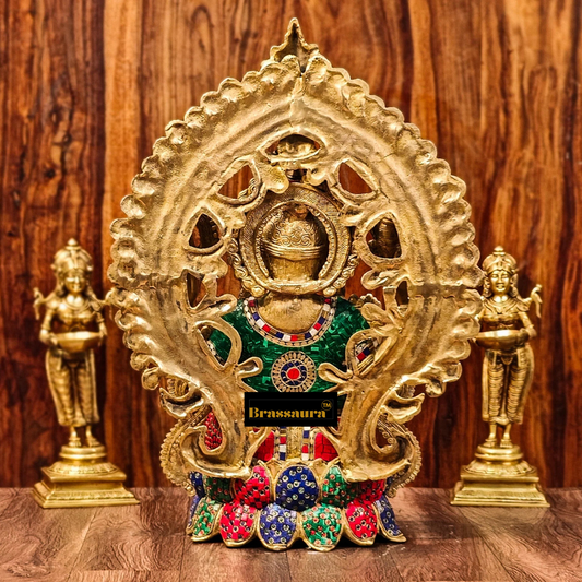 Brassaura™ Brass Ganesha Statue with Lotus Throne & Prabhavali – 26 Inch Height | 35 kg | Modak & Mooshak Detailing