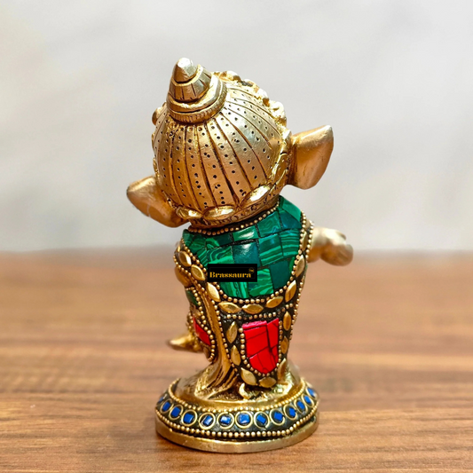 Brassaura™ Mini Brass Ganesha Idol – Height 5 Inches, Weight 1 Kg