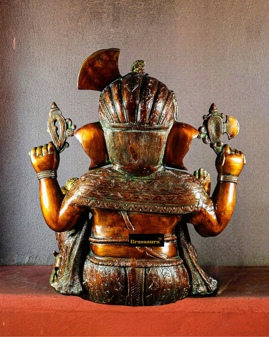 Brassaura™ Handcrafted Brass Lord Ganesha Idol in Antique Copper Tone – 21 Inch Height | 29.5 Kg | Made in India