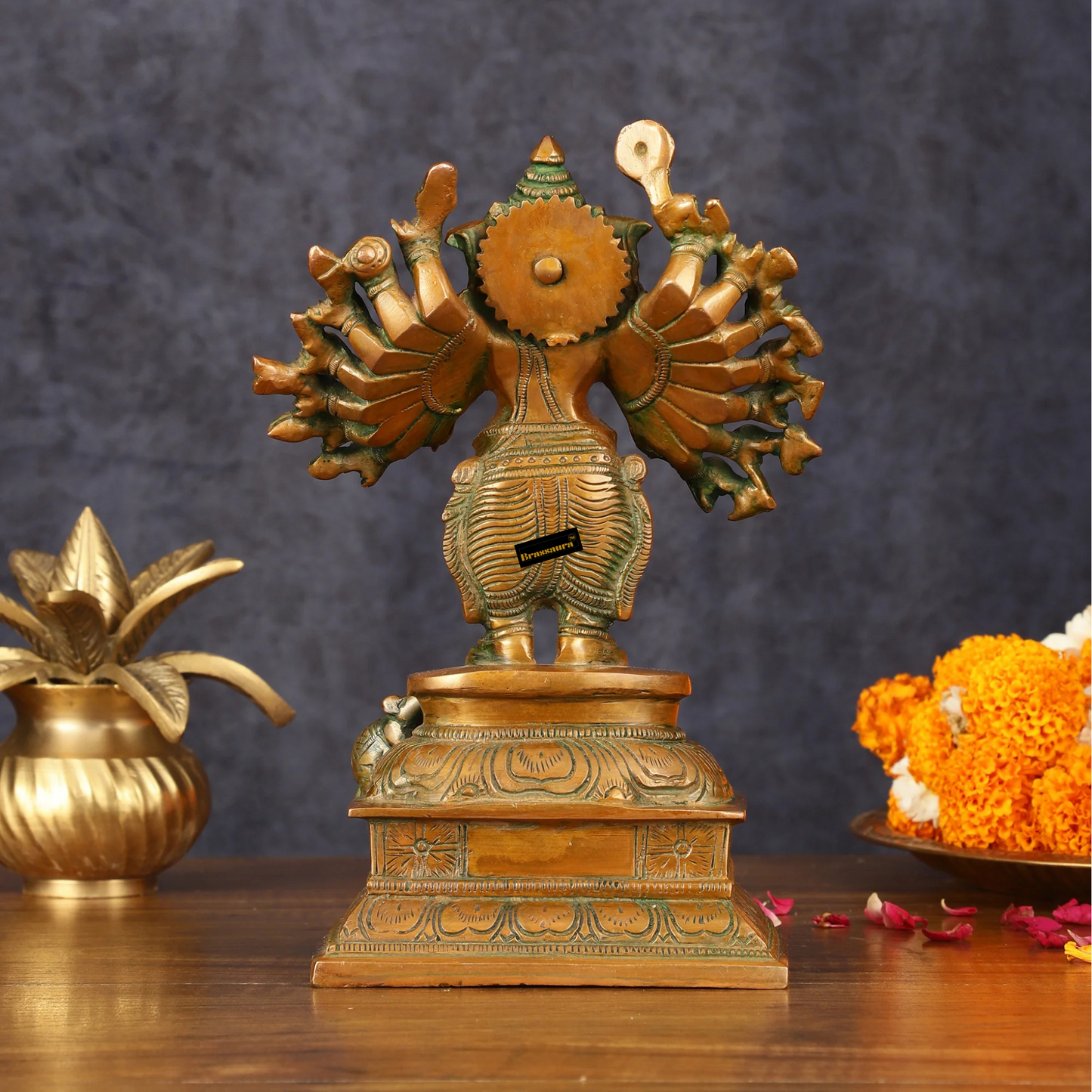 Brassaura™ Elegant Brass Dancing Ganapati Statue – 8 Inch Height | 2 kg | Vintage Bronze Finish | Artistic & Spiritual Décor