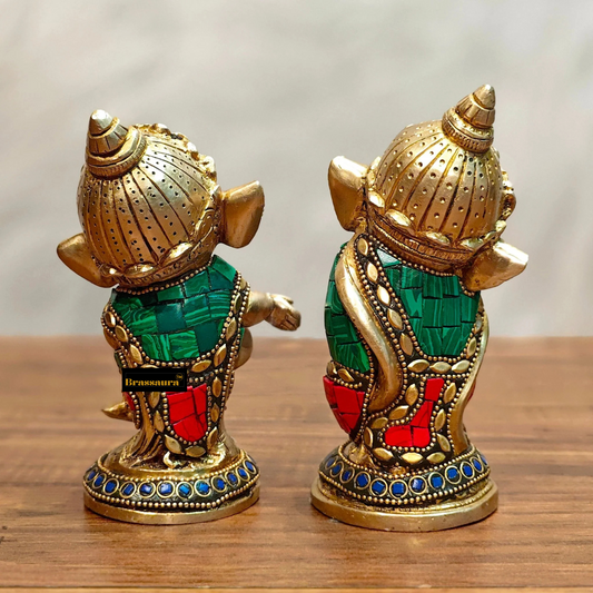 Brassaura™ Set of Baby Brass Ganesha Idols – Height 5 Inches, Total Weight 2.5 Kgs