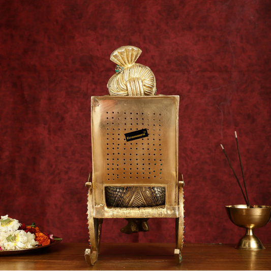 Brassaura™ Brass Reading Ganesha on Rocking Chair – Height 17 Inches, Weight 15 Kgs | Intricate Stonework