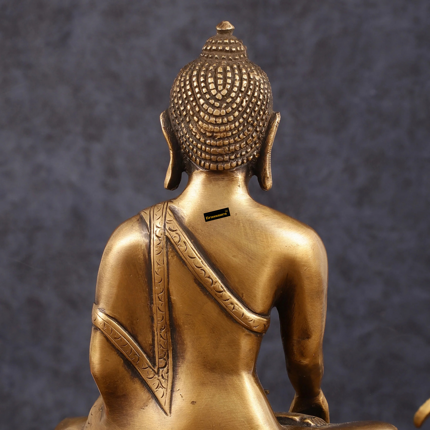 Brassaura™ Pure Brass Antique Tone Buddha Statue – Hand Down – Height 9.5 Inches, Weight 2.73 Kgs