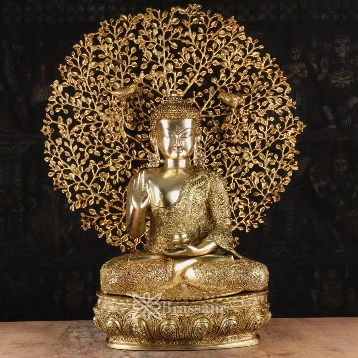 Brass Blessing Tree Buddha Weight 27.3 kg & Height 30 Inch