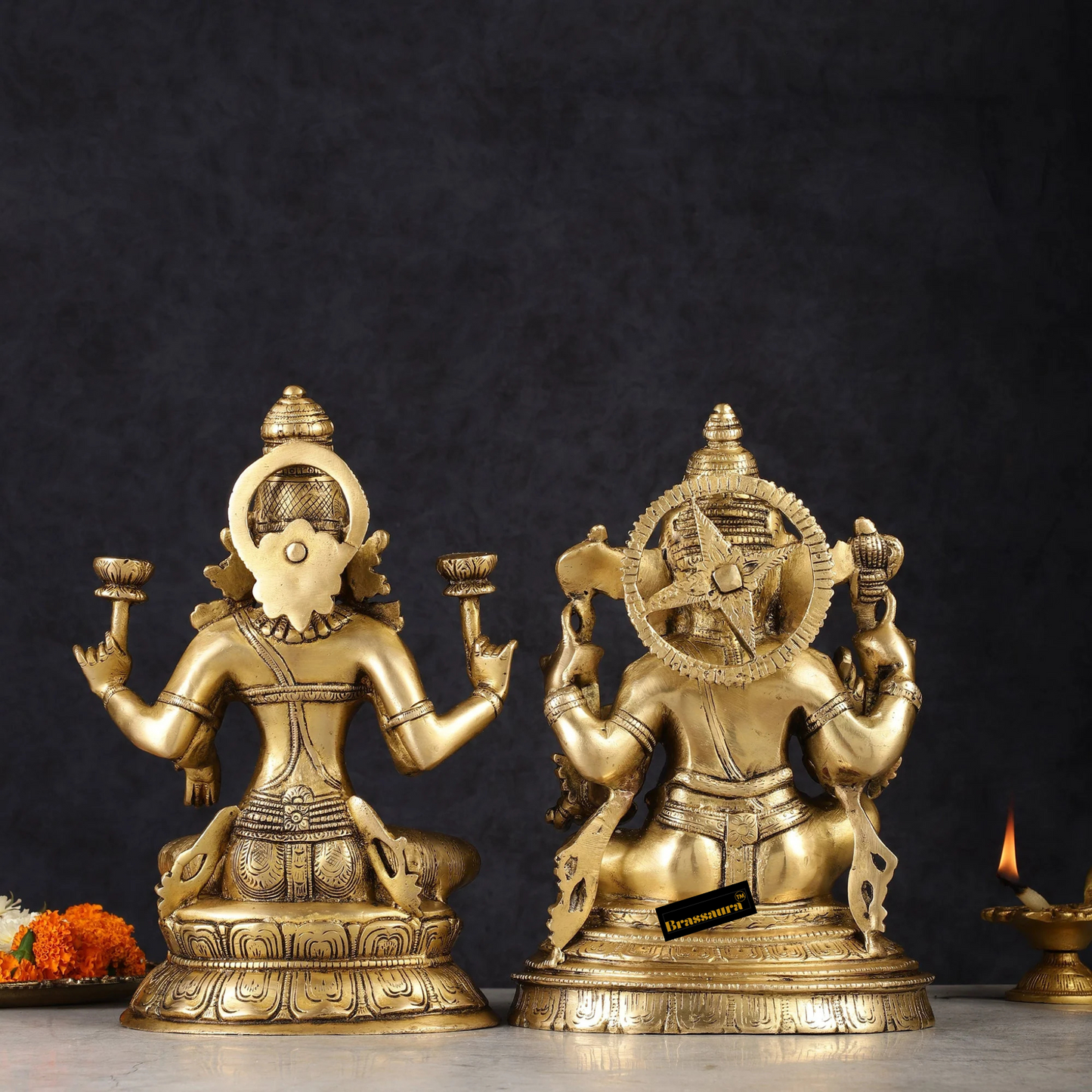Brassaura™ Pure Brass Ganesh Lakshmi Idol Set | Height 10 inch | Weight 9.5 Kg | Spiritual Home Decor