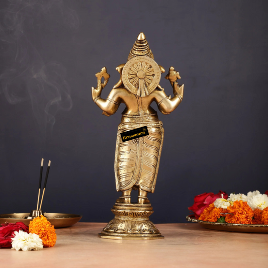 Brassaura™ Brass Standing Ganesha Idol – Height 10 Inches, Weight 2.58 Kgs | Wisdom & Prosperity Statue