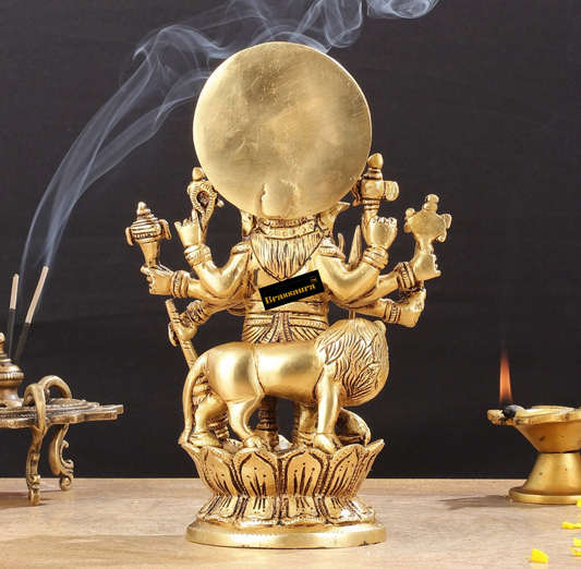 Brassaura™ Brass Kanadrishti Ganesha Idol with Lion – Height 8 Inches, Weight 2.6 Kgs
