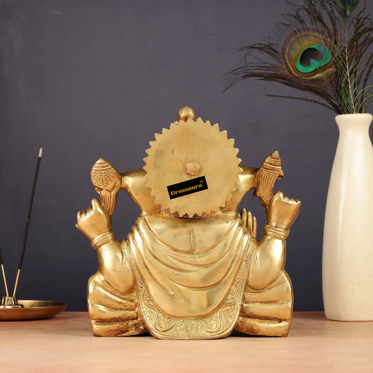 Brassaura™ Brass Ganesha Idol – Height 9 Inches, Weight 5 Kgs | Wisdom & Prosperity Statue