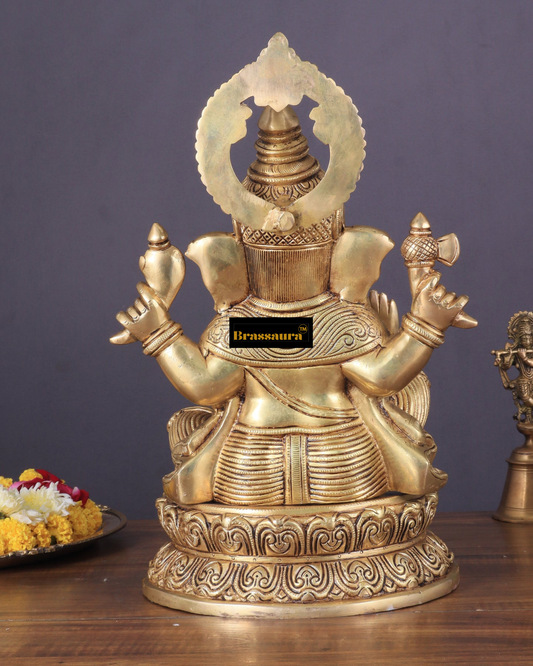 Brassaura™ Pure Brass Ekdanta Ganapati Statue – 14.5 Inch Height | 11 kg | Handcrafted Superfine Brass | Elegant Pooja Décor & Gift