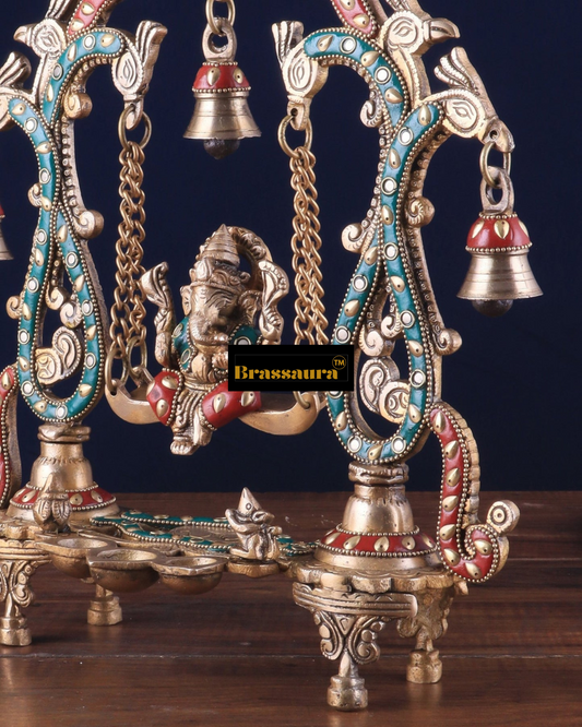 Brassaura™ Brass Lord Ganesha Swing – 13.5" Height, 2.4 kg – Elegant Hanging Idol for Home & Office Décor