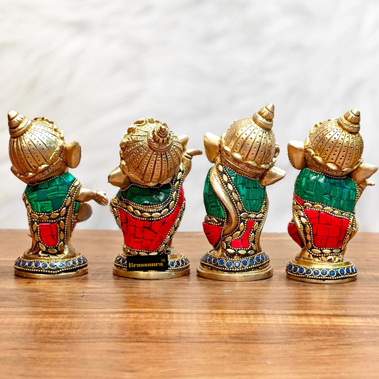 Brassaura™ Set of Baby Brass Ganesha Idols – Height 5 Inches, Total Weight 4 Kgs