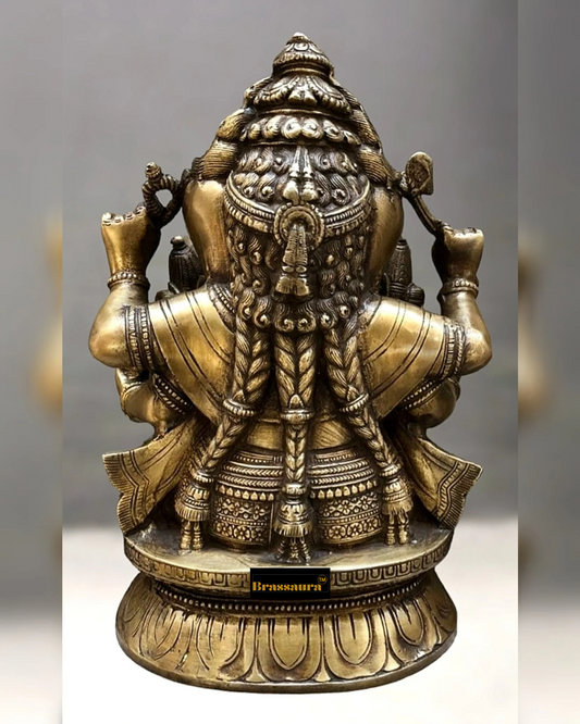 Brassaura™ Brass Ganesha with Riddhi & Siddhi – Height 12 Inches, Weight 9 Kgs