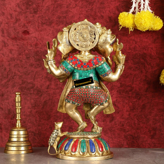 Brassaura™ Brass Panchmukhi Dancing Ganesha Statue – Black & White Sand Finish | Height 15 Inches, Weight 8 Kgs