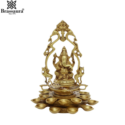 Brass Ganesha With Multiple Diya Weight 3.8 Kg And Height 12 Inch