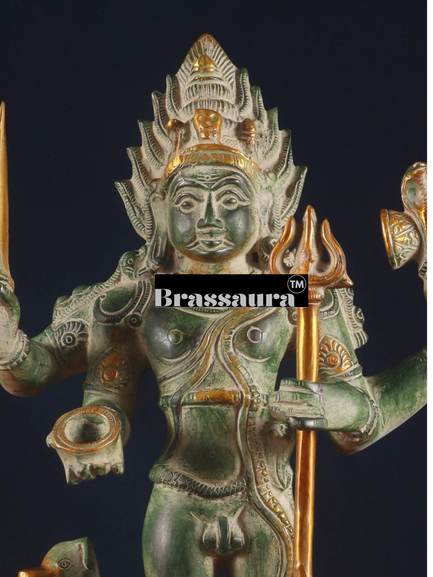 Brassaura™ Superfine Brass Kala Bhairava Statue with Vahana Dog – Height 17.5 inches | Weight 9 kgs