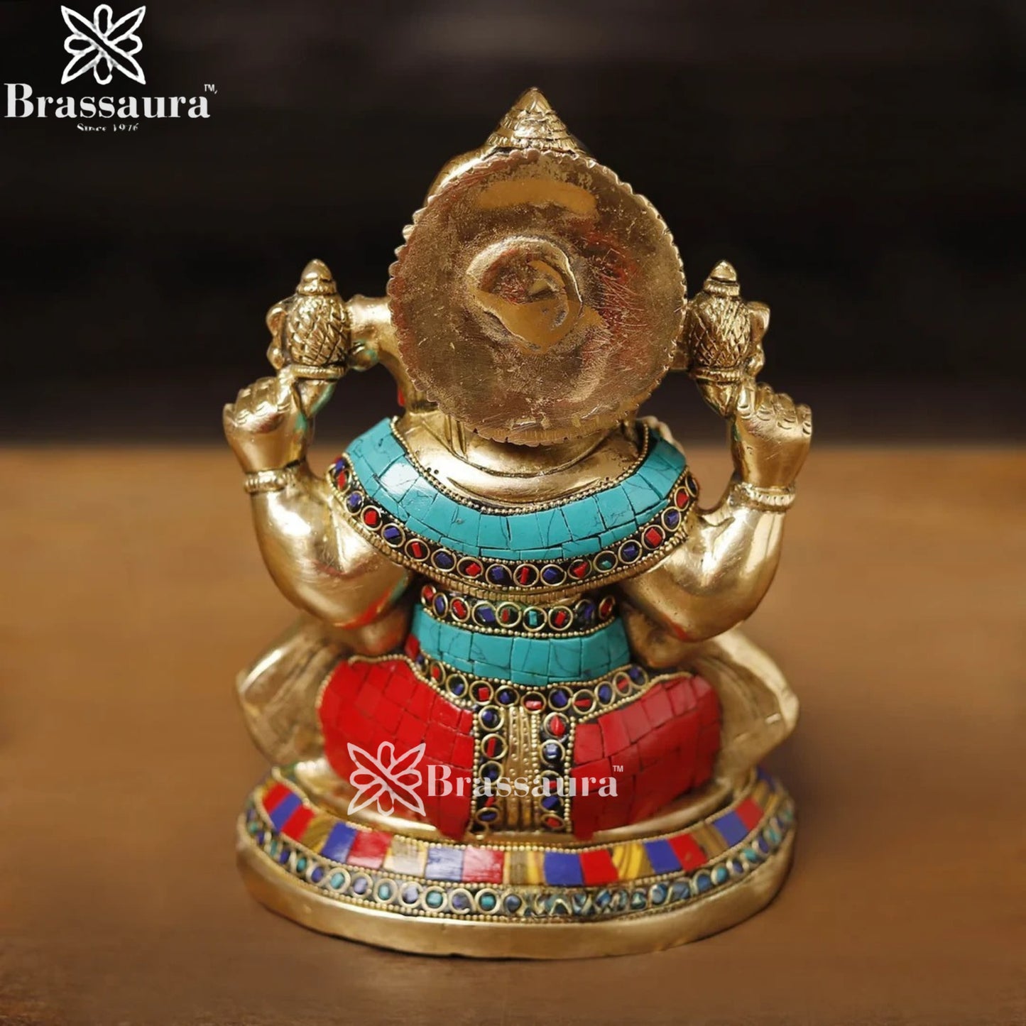 Brass Gem Stone Work Ganesha Weight 3 Kg & Height 8 Inch