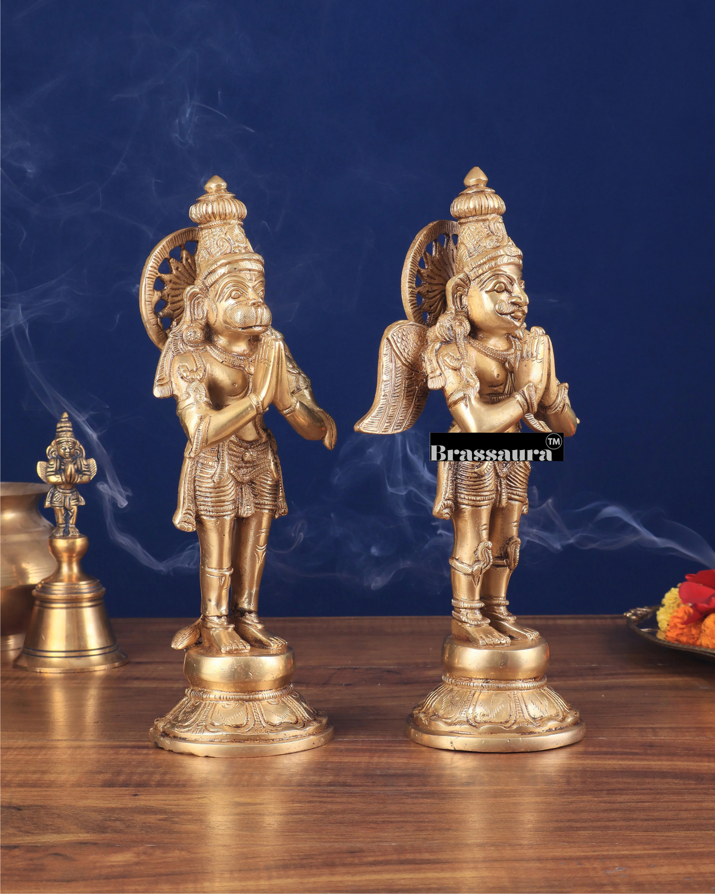 Set of 2 Brass Idols with Superfine Carvings – Height 12 Inches, Weight 3 Kgs Each (Total 6 Kgs)