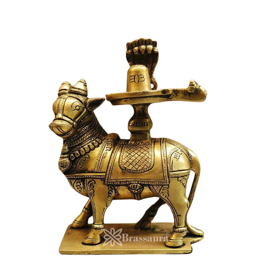 Brass Shivling With Nandi Statue Weight 2 Kg And Height 8.3 Inch