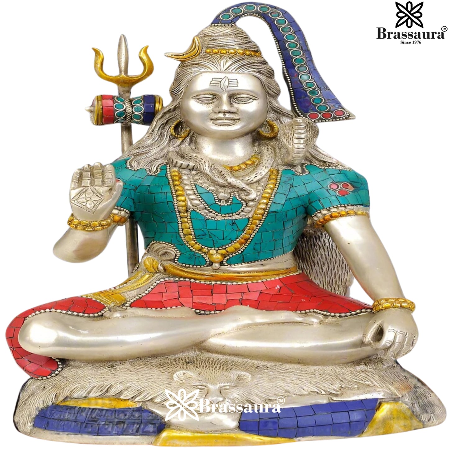 Brass Gem Stone Work Shiva Weight 7 Kg & Height 13.5 Inch