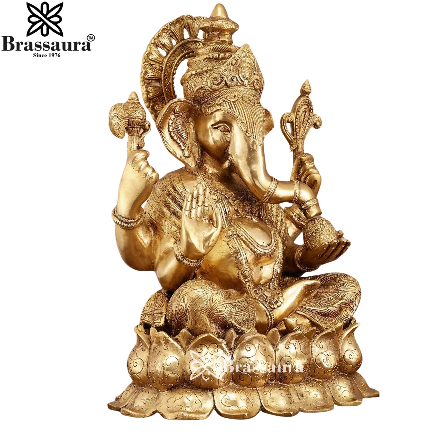 Brass Lotus Ganesha Statue Weight 27.3 Kg & Height 22 Inch