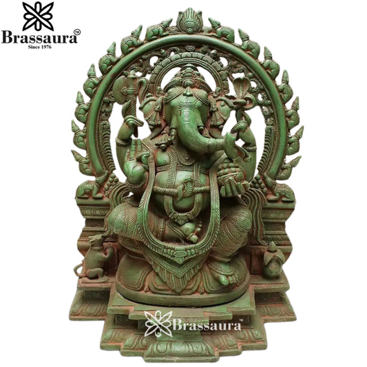 Brass Ring Ganesha Statue Weight 17.5 Kg & Height 19 Inch