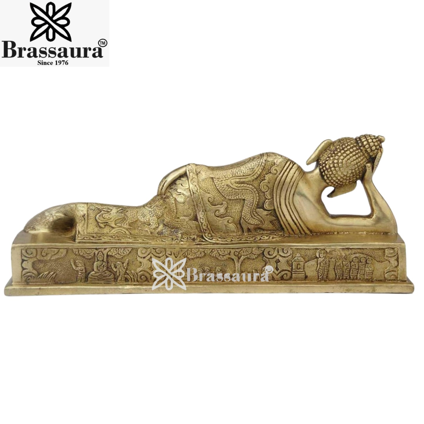 Brass Relaxing Royal Golden Buddha Weight 2.9 Kg & Height 5 Inch