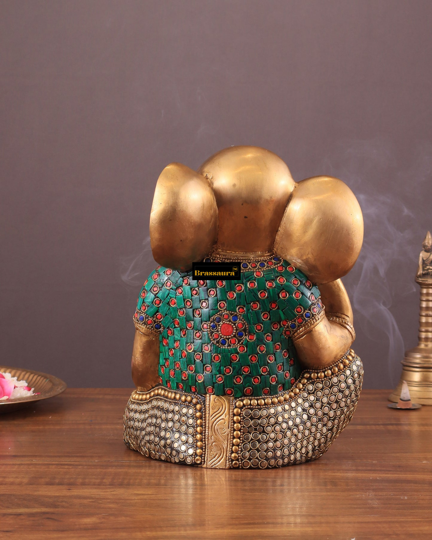 Brassaura™ Modern Abstract Brass Ganesha Idol – 9.5" Height, 6.5 kg – Contemporary Design with Stonework Detailing