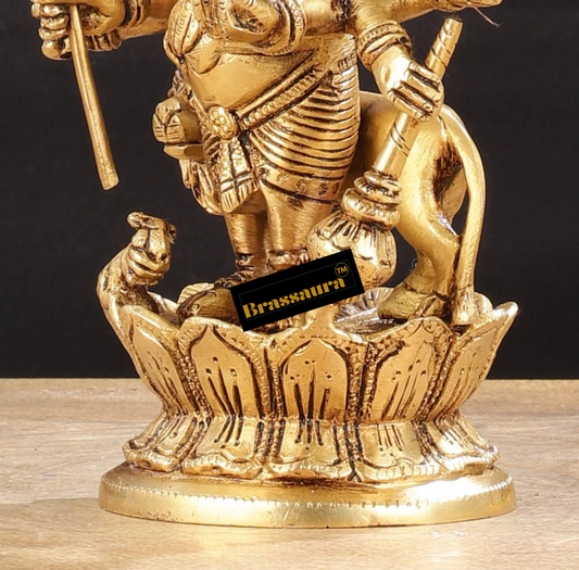 ब्रासुर्रा® ब्रास कनद्रिष्टि गणेश मूर्ति शेर के साथ – ऊँचाई 8 इंच