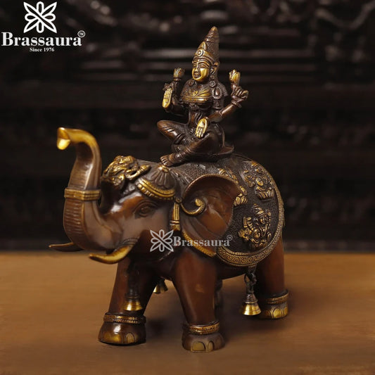 Brassaura™ Traditional Brass Gaja Laxmi Idol – Height 15 Inches & Weight 12.56 Kgs | Hindu Devotional Murti