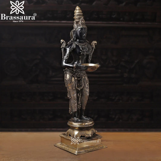 Brassaura™ Devotional Brass Laxmi Murti – Height 32 Inches & Weight 15.96 Kgs | Temple Statue