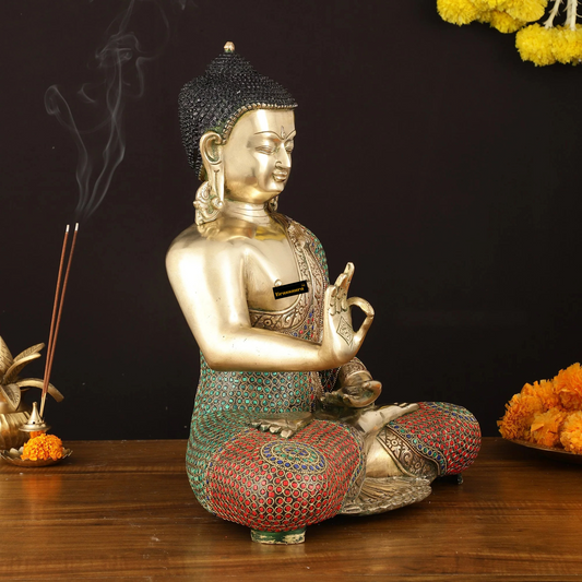 Brassaura™ Pure Brass Handcrafted Lord Buddha Statue in Blessing Mudra – Height 16.5 Inches, Weight 12.12 Kgs