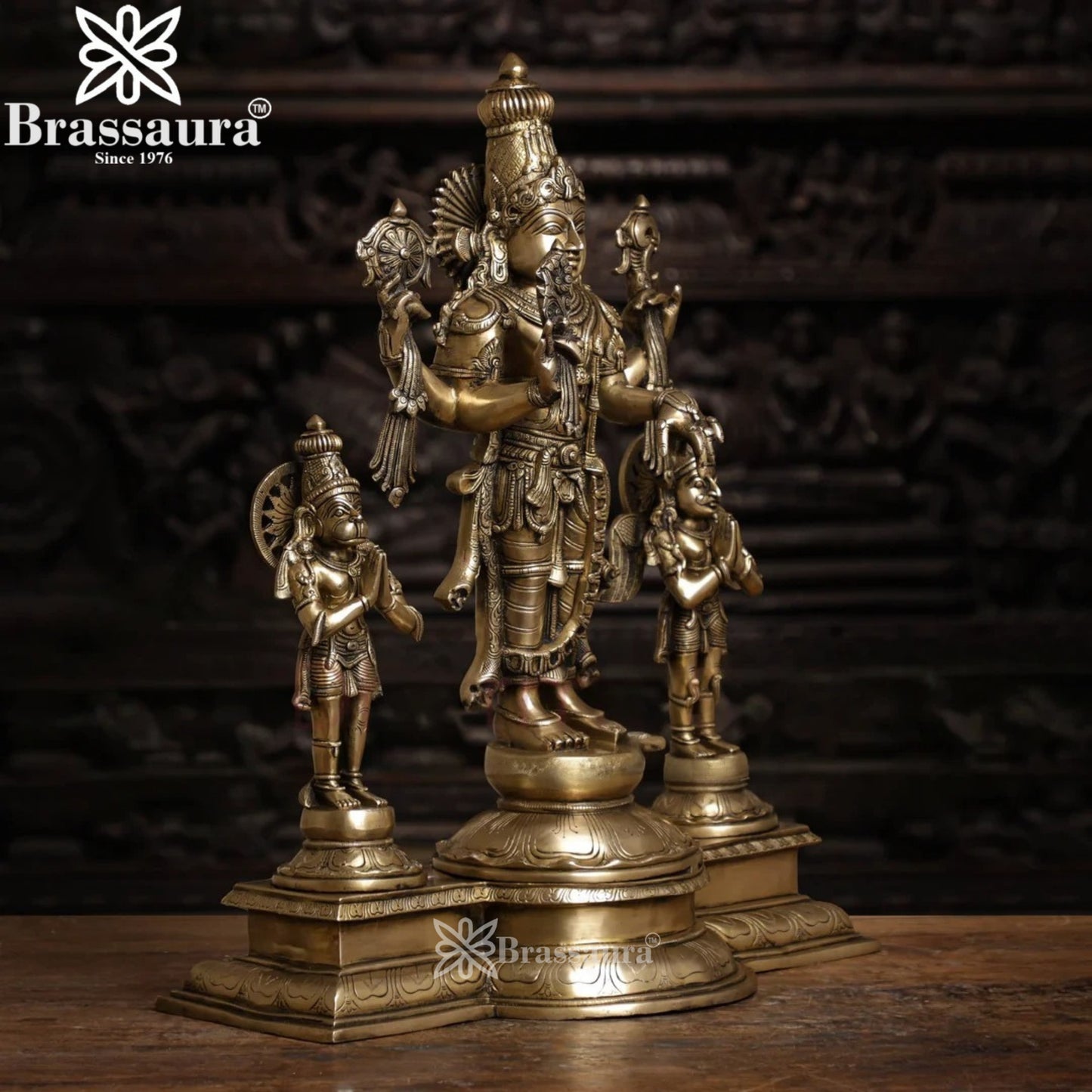 Brass Vishnu Garud & Hanuman Statue Weight 25 Kg And Height 24.5 Inch