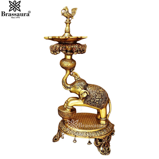 Brass Elephant Oil Lamp Diya Weight 12.5 Kg And Height 24 Inch