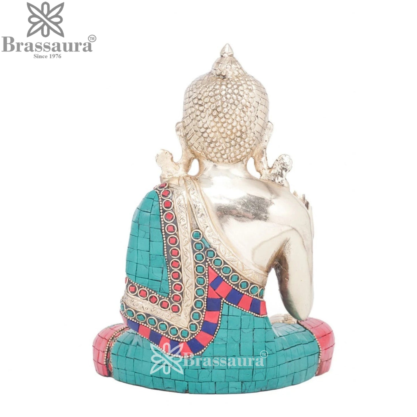 Brass Blessing Gem Stone Work Buddha Weight 3.4 kg & Height 9.5 Inch