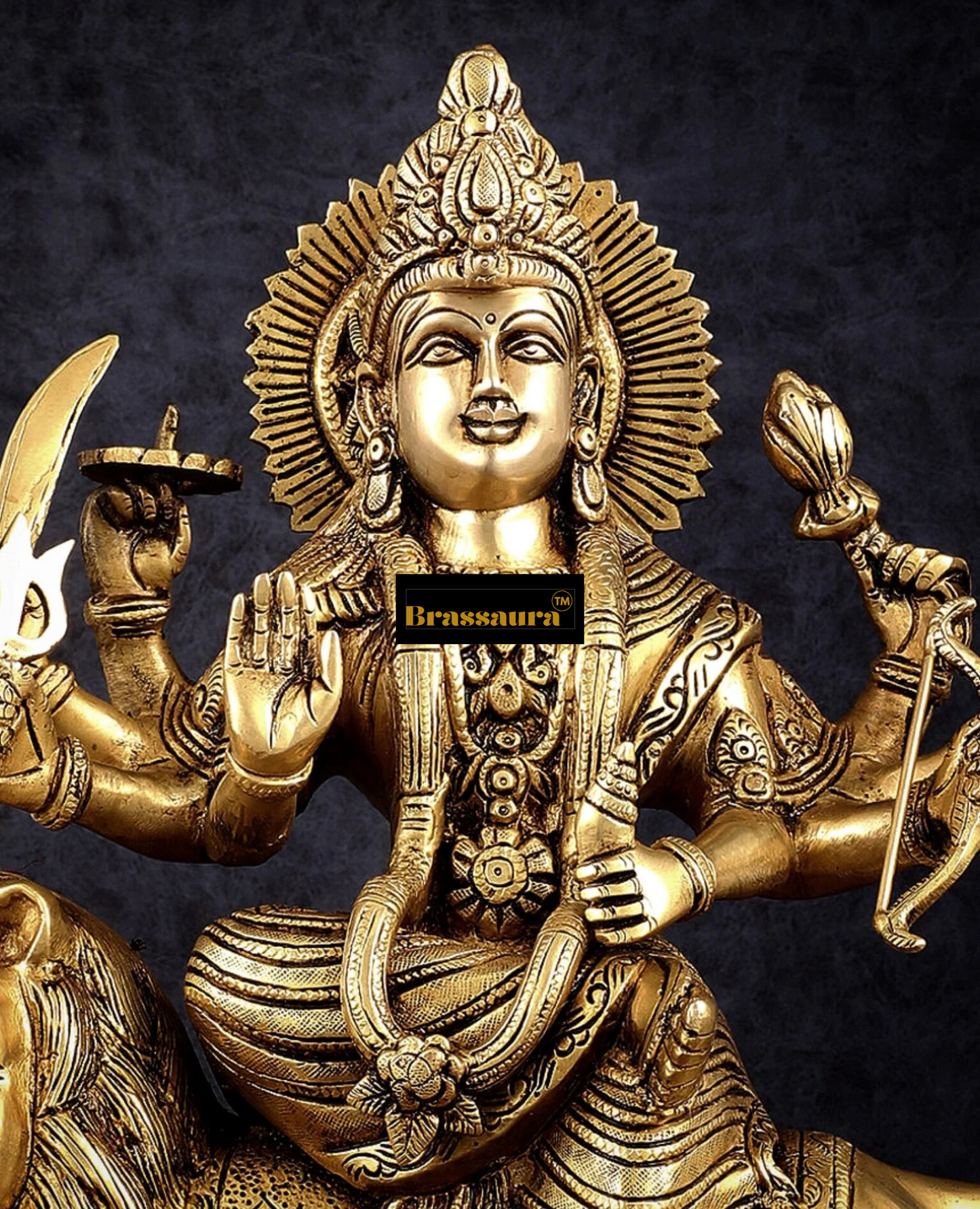 Brassaura™ Superfine Brass Sherawali Mata (Goddess Durga) Idol – 12kg, 17-Inch – Handcrafted Statue with Antique Finish for Spiritual Décor
