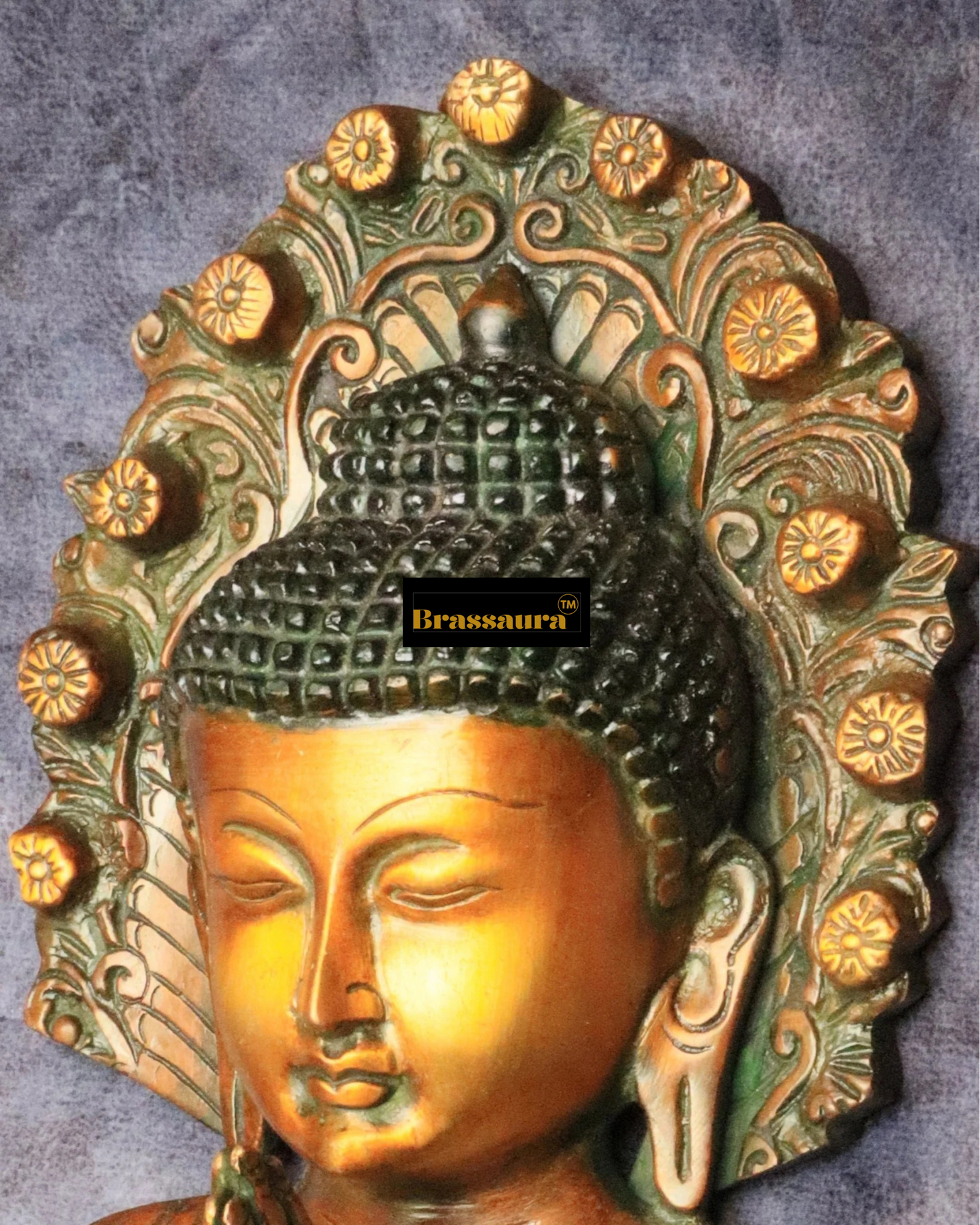 Brassaura™ Pure Brass Buddha Face Wall Hanging – Height 9.5 Inches, Weight 1.6 Kgs