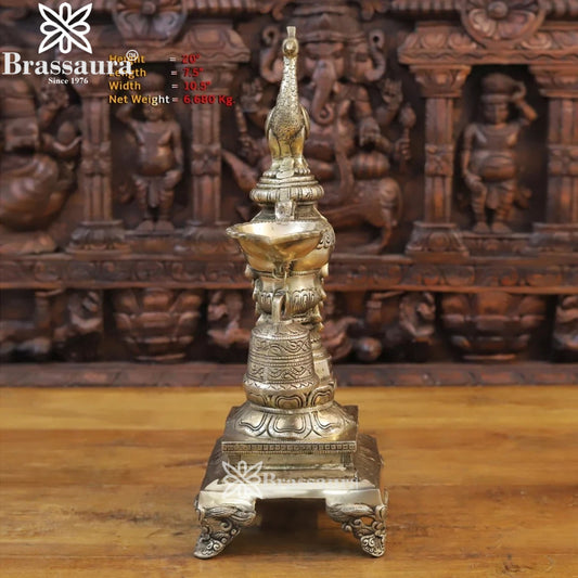 Brass Diya Peacock Deepam Weight 6.68 Kg And Height 20 Inch