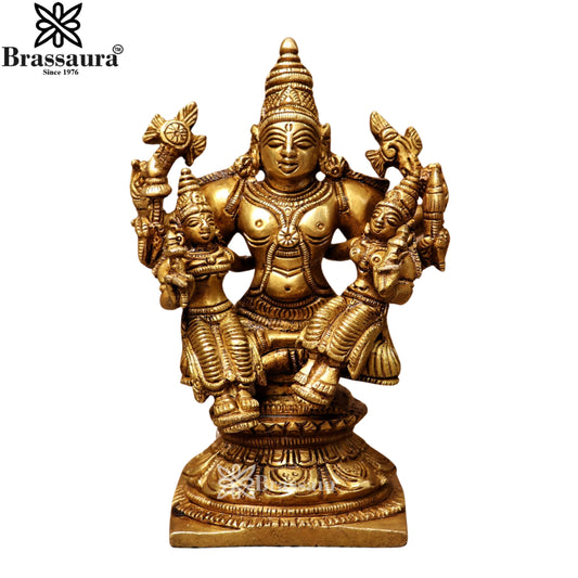 Brass Super Fine Vishnu Bhudevi & sridevi Statue Weight .6 Kg And Height 5 Inch