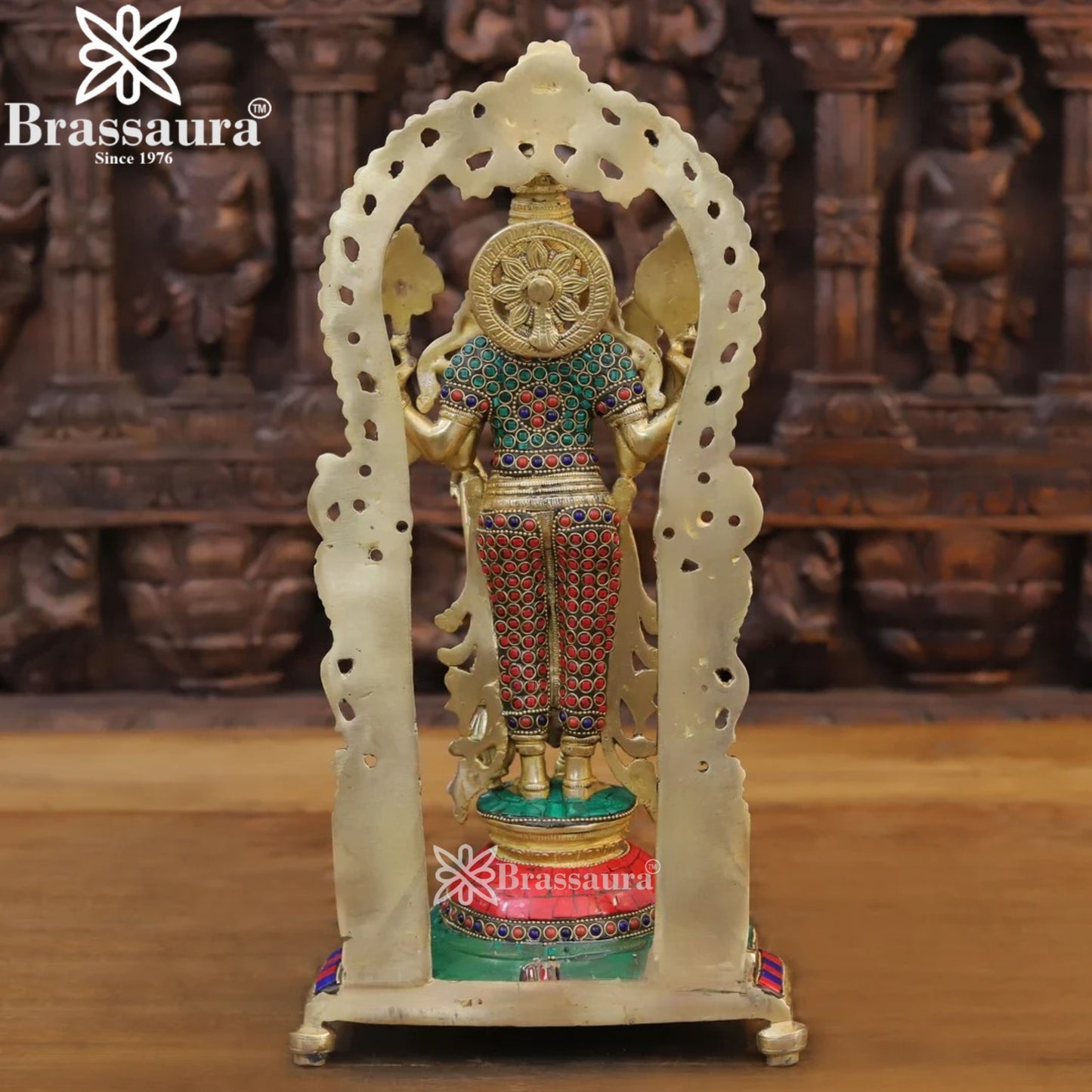 Brass Gem Stone Work Vishnu Statue Weight 6.12 Kg And Height 16 Inch