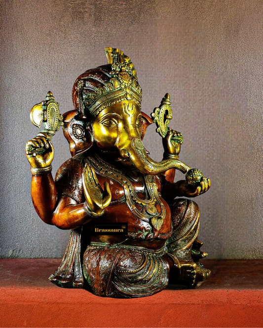 ब्रस्सौरा® हस्तनिर्मित पीतल की भगवान गणेश की प्रतिमा, प्राचीन कॉपर टोन में – 21 इंच ऊँचाई