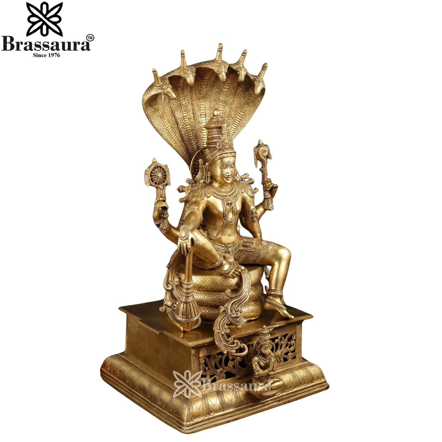 Brass Vishnu On Sheshnaag Statue Weight 35 Kg And Height 28 Inch