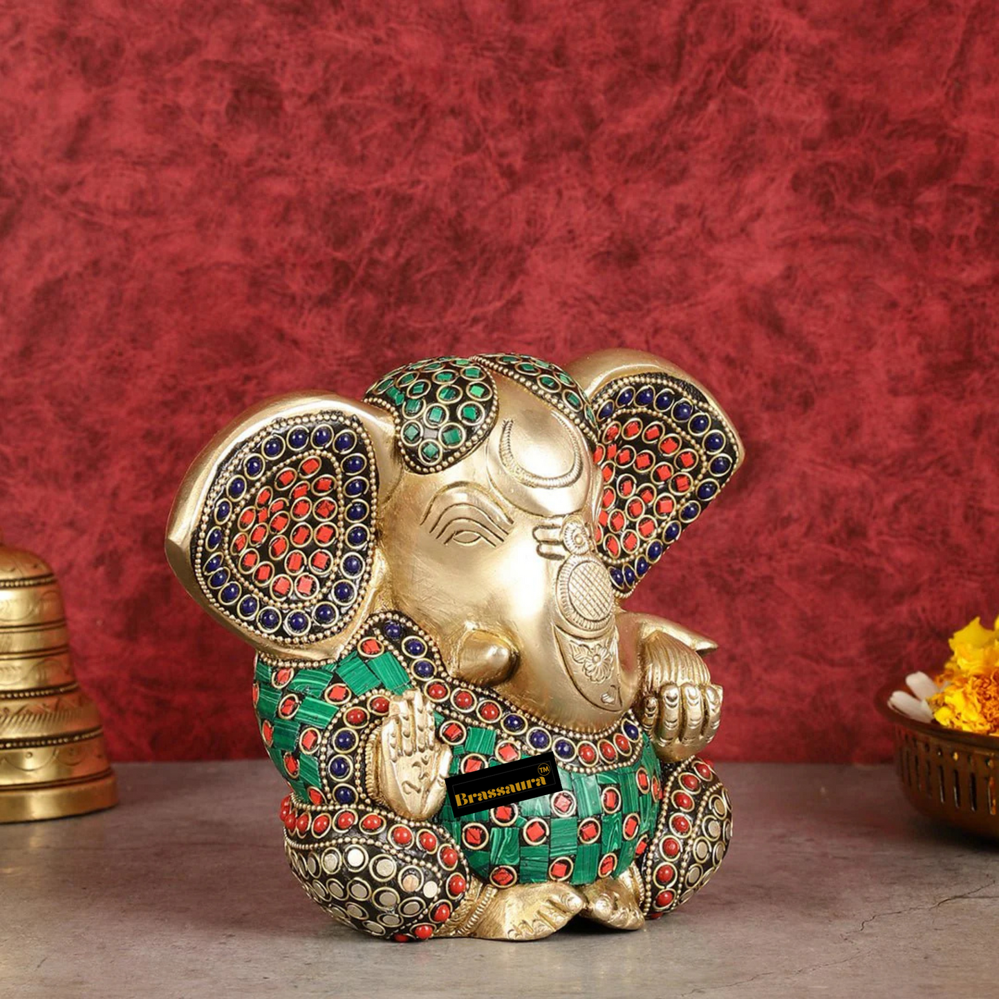 Brassaura™ Brass Appu Ganesha Superfine Statue – Big Ears | Height 6 Inches, Weight 1.6 Kgs
