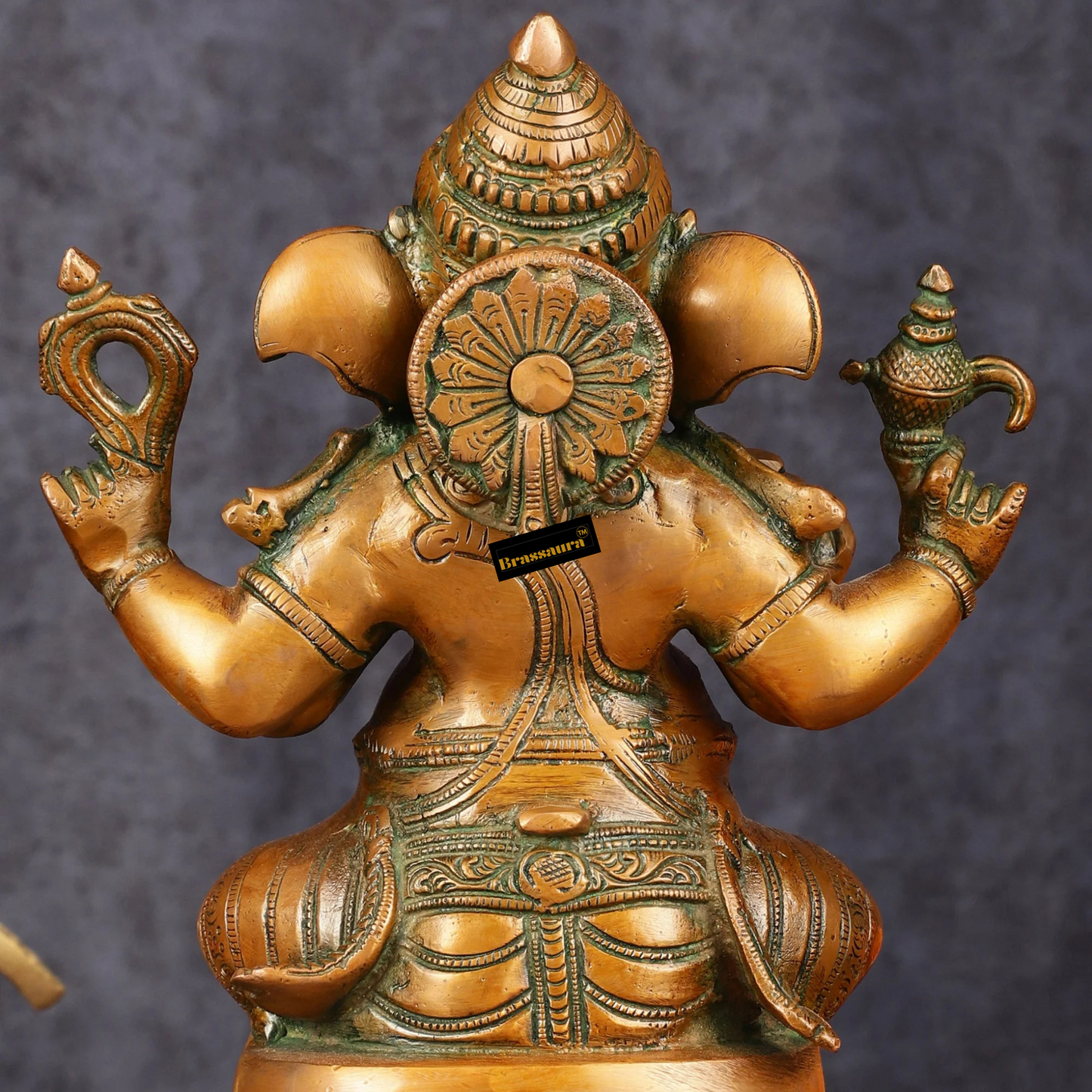 Brassaura™ Pure Brass Chola Ganesha Statue – 12 Inch Height | 5.5 kg | Antique Bronze Finish | Artistic & Spiritual Home Décor