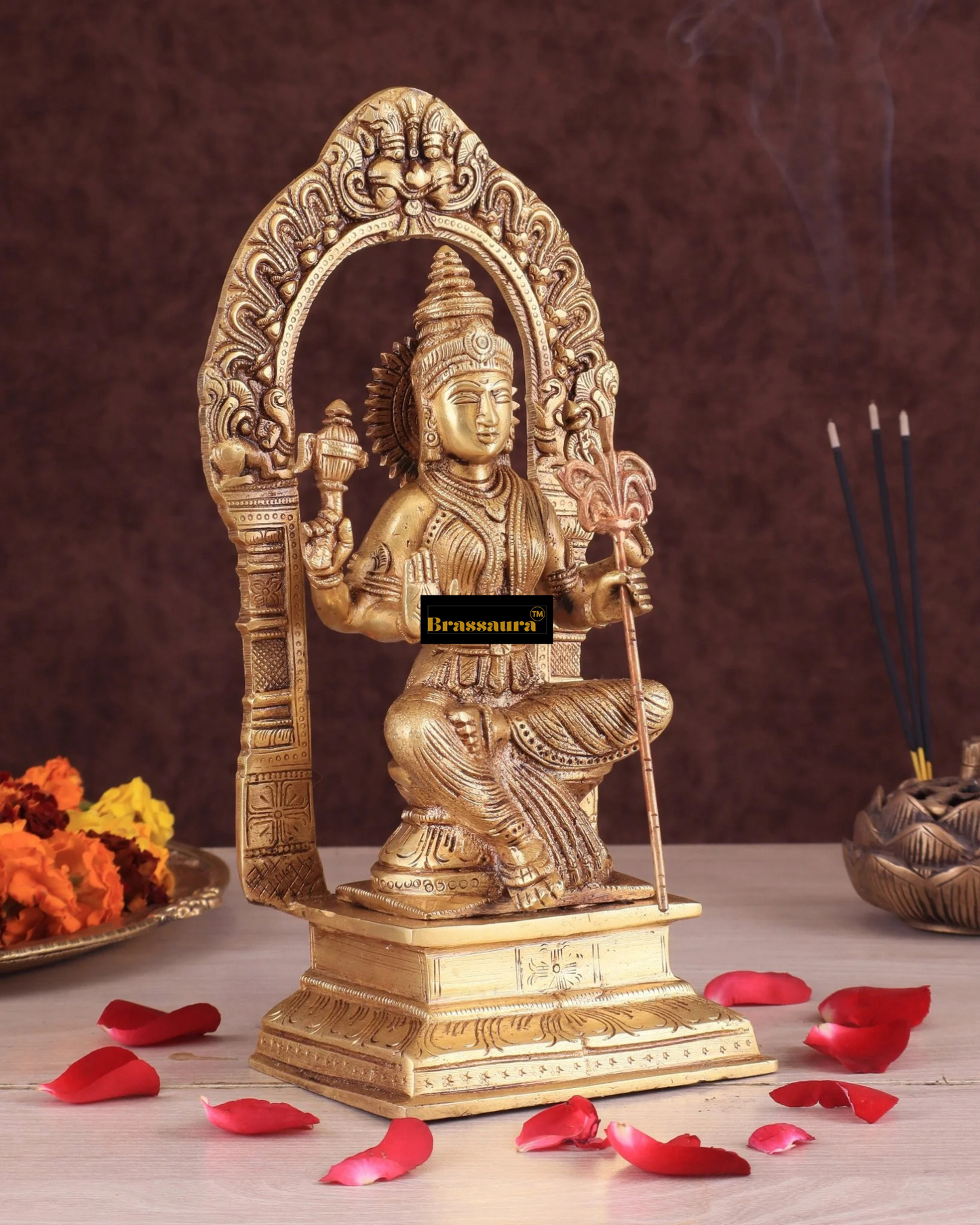 Brassaura™ Brass Rajarajeshwari Lalita Devi Idol – 10 inch | 2.67 kg | Handcrafted Brass Statue for Home Temple & Spiritual Decor