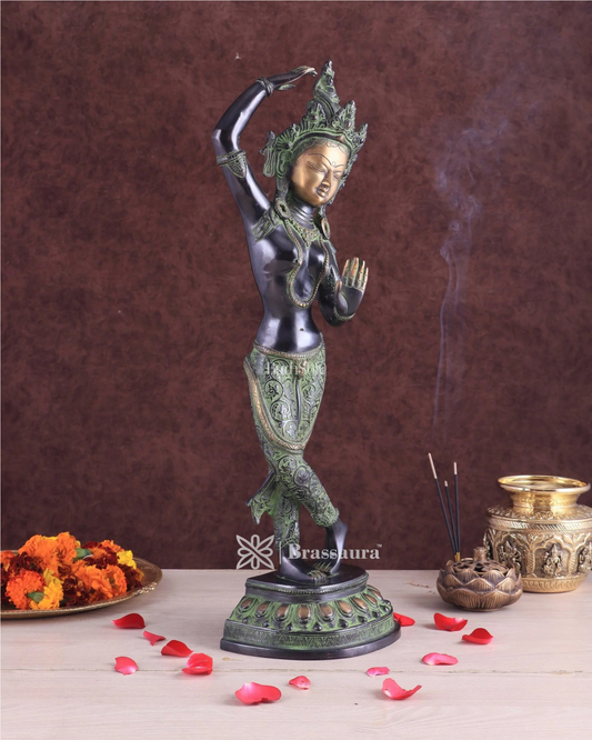 Brassaura™ Pure Brass Dancing Tara Devi Maya Sculpture – Height 20 Inches, Weight 3.5 Kgs