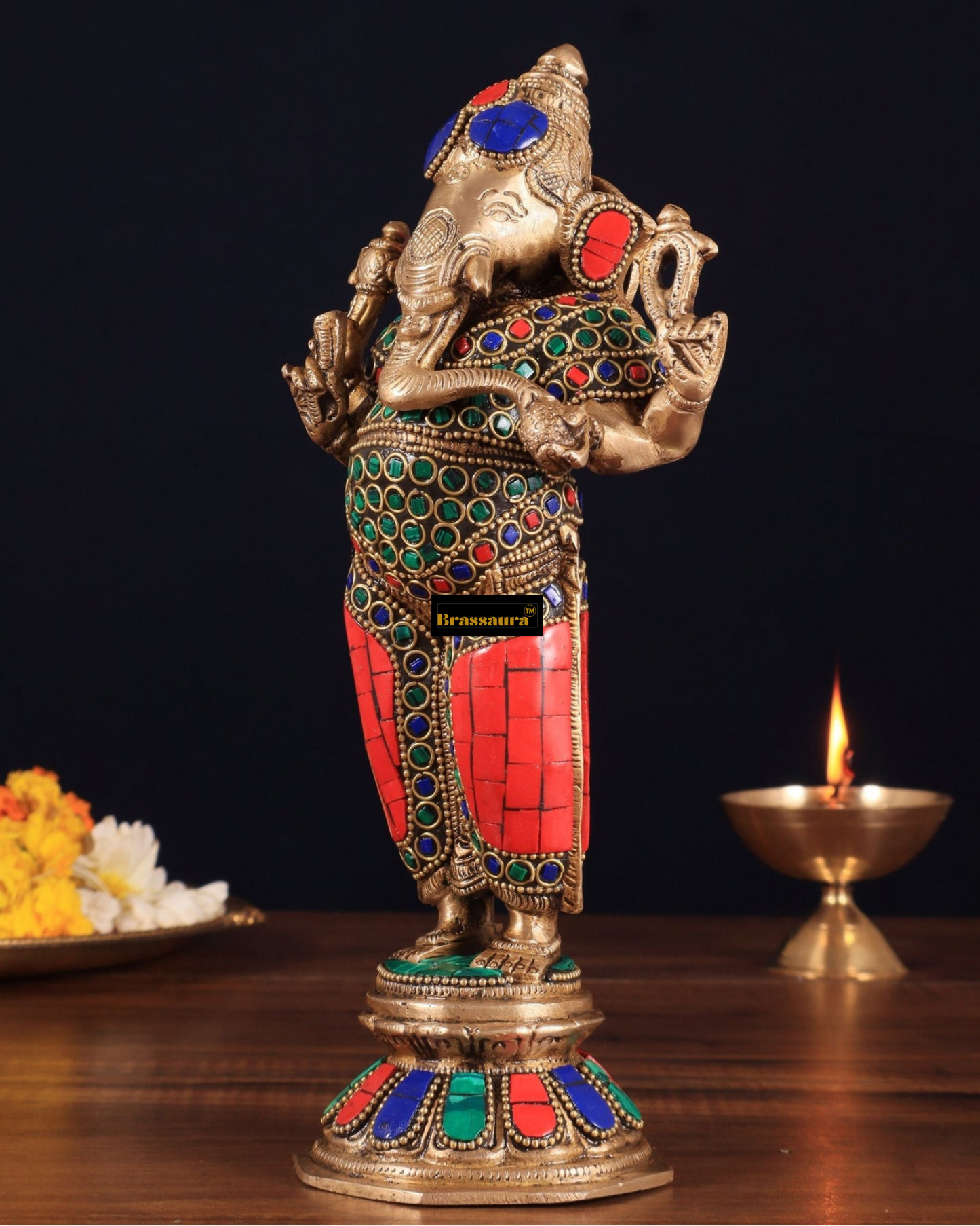 Brassaura™ Standing Brass Ganesha Idol – 10 Inch Height | 2.58 kg | Symbol of Wisdom & Prosperity